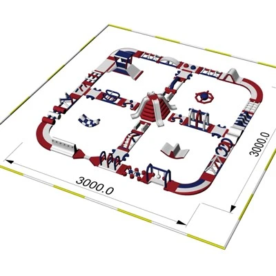 Pista cu obstacole de apă gonflabilă -parc acvatic gonflabil de vânzare 30x30m
